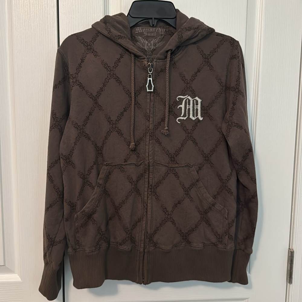 Vintage Monarchy Brand Small Brown Hooded Zip Jacket